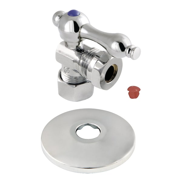 Kingston Brass 5/8" OD X 1/2" or 7/16" Slip Joint Quarter-Turn Angle Stop Valve with Flange, Polished Chrome CC54301K - main